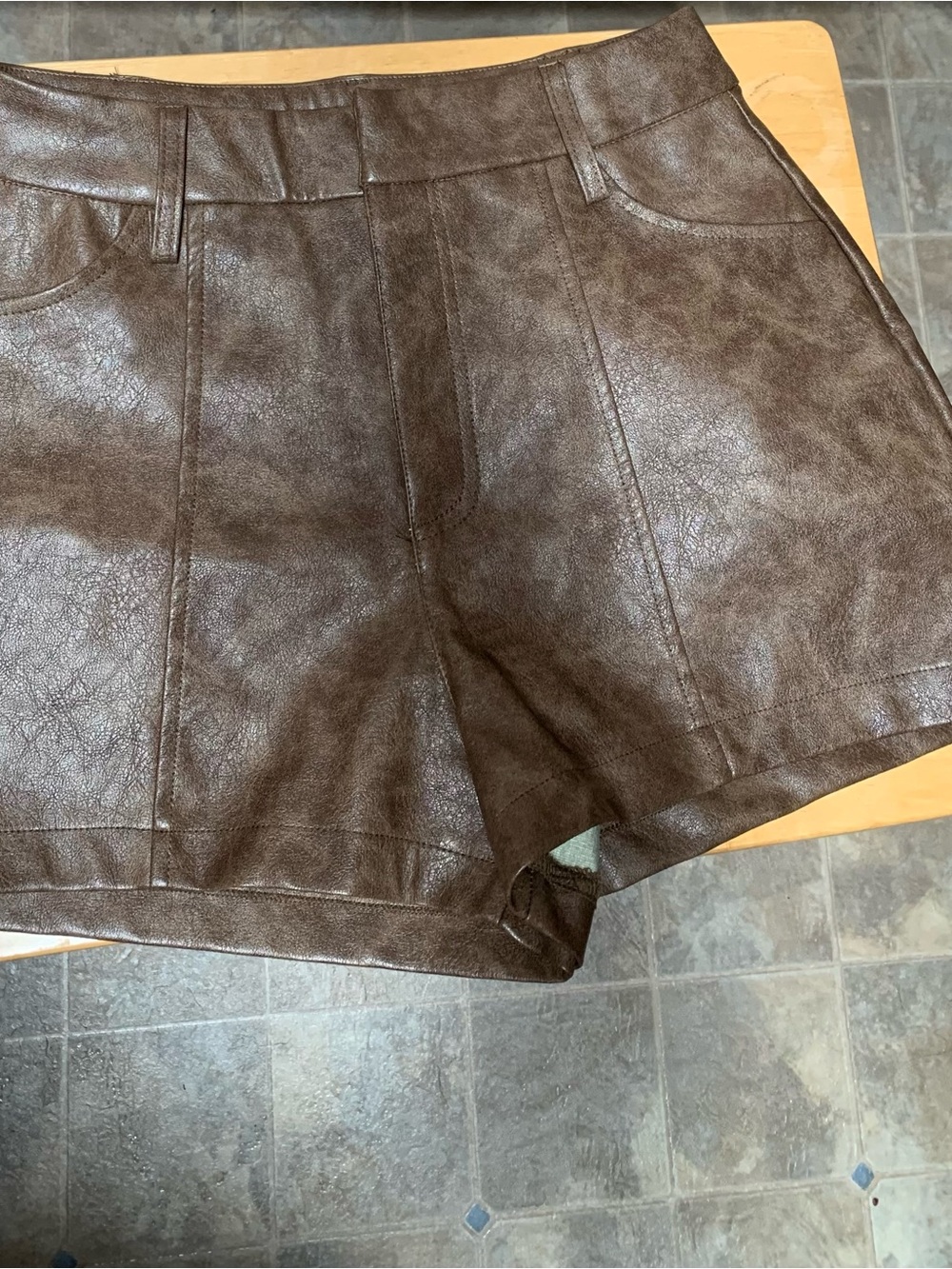 Ci Sono Chocolate Brown Faux-Leather High Waist Shorts